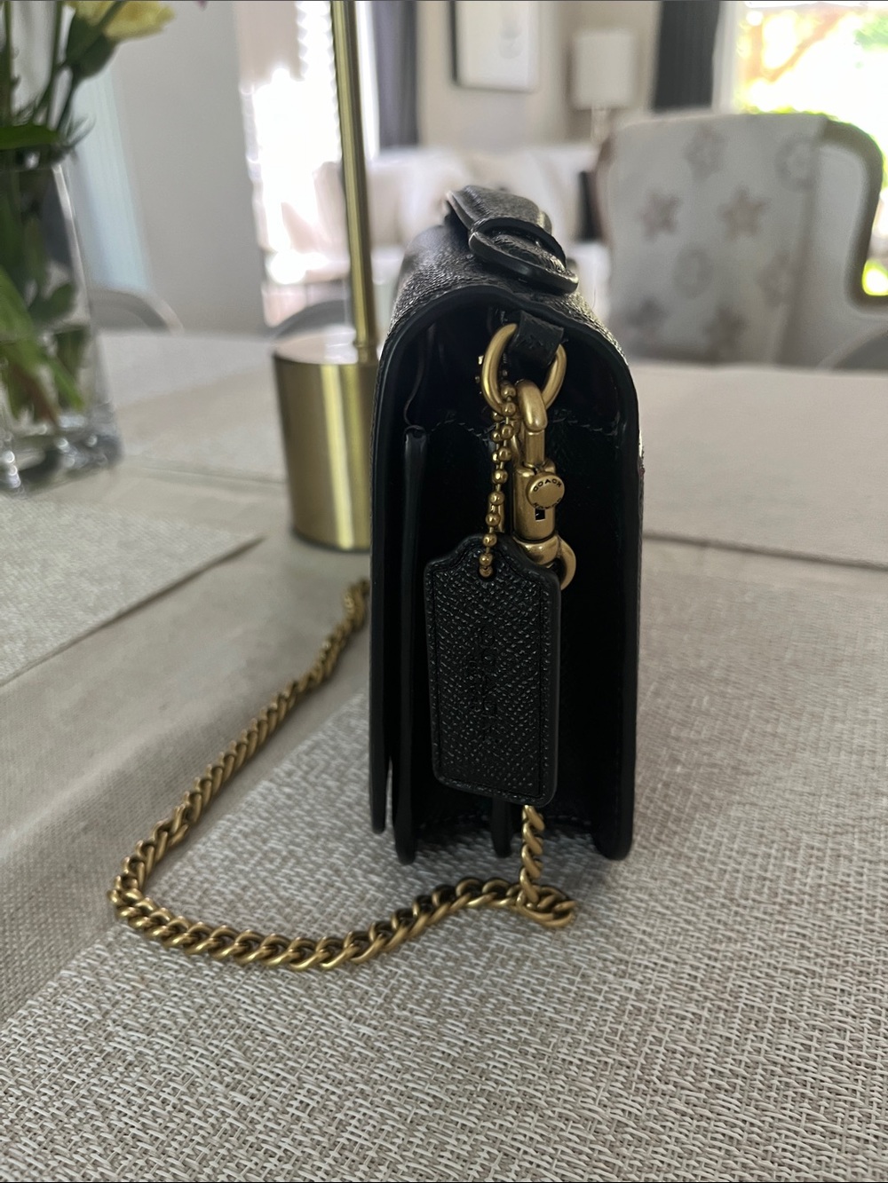 Coach Black Leather shoulder with Gold Chain Accent - Picture 2 of 13